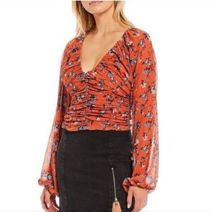 FREE PEOPLE Final Rose Floral Blouse. Orange Burnt. Size L